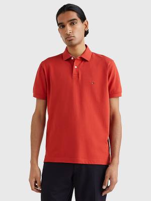 Tommy Hilfiger 1985 Essential TH Flex Polo Yaka Tişört Erkek Kırmızı | TH593QND