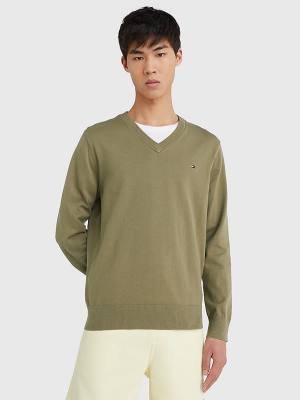 Tommy Hilfiger 1985 Essential TH Flex V-Neck Jumper Kazak Erkek Kahverengi | TH709DZL