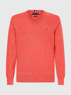 Tommy Hilfiger 1985 Essential TH Flex V-Neck Jumper Kazak Erkek Kırmızı | TH912KPU