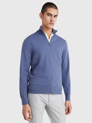 Tommy Hilfiger 1985 Essential TH Flex Zip-Thru Cardigan Kazak Erkek Mavi | TH096ZHI