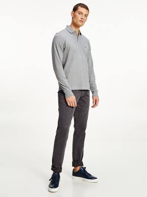 Tommy Hilfiger 1985 TH Flex Regular Fit Long Sleeve Polo Yaka Tişört Erkek Gri | TH150FXU