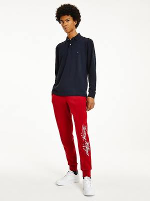 Tommy Hilfiger 1985 TH Flex Regular Fit Long Sleeve Polo Yaka Tişört Erkek Mavi | TH687JZB