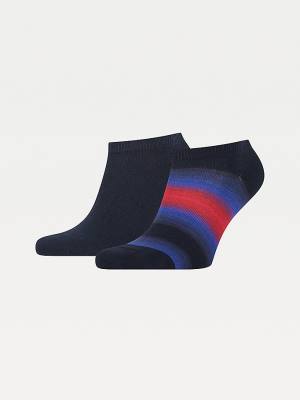 Tommy Hilfiger 2-Pack Baja Stripe Trainer Çorap Erkek Mavi | TH842QCZ