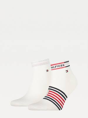 Tommy Hilfiger 2-Pack Breton Stripe Quarter Çorap Erkek Beyaz | TH976KPI