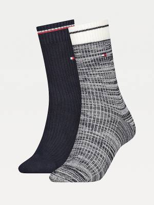 Tommy Hilfiger 2-Pack Stretch Pamuklu Ribbed Çorap Kadın Mavi | TH692YXZ