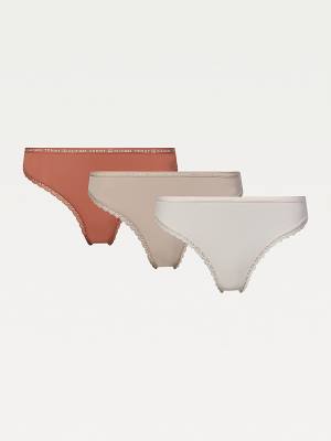 Tommy Hilfiger 3-Pack Floral Dantel Trim Thongs İç Giyim Kadın Altın | TH416DHM