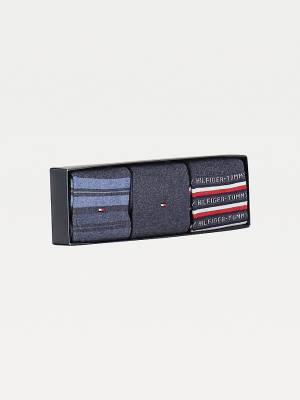 Tommy Hilfiger 3-Pack Gift Box Stripe Çorap Erkek Mavi | TH917PMT