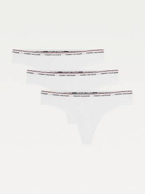 Tommy Hilfiger 3-Pack Stretch Pamuklu Thongs İç Giyim Kadın Beyaz | TH163UCF