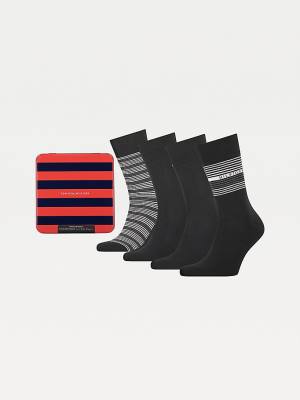 Tommy Hilfiger 4-Pack Gift Box Stripe Çorap Erkek Siyah | TH548BHN