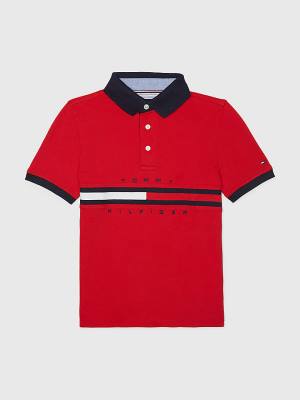 Tommy Hilfiger Adaptive Icons Stripe Polo Tişört Erkek Çocuk Kırmızı | TH514XEM