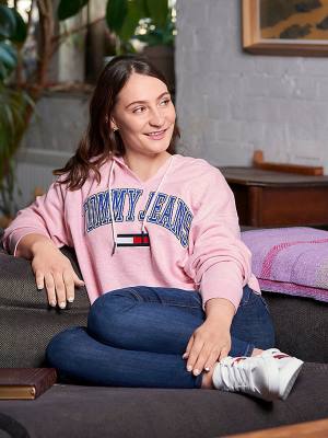 Tommy Hilfiger Adaptive Logo Kapüşonlu Sweatshirt Kadın Pembe | TH236BIU