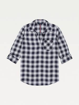 Tommy Hilfiger Adaptive Plaid Popover Gömlek Kadın Mavi | TH351YHZ