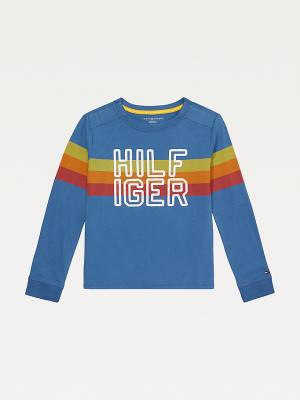 Tommy Hilfiger Adaptive Stripe Logo Long Sleeve Tişört Erkek Çocuk Mavi | TH350GBD