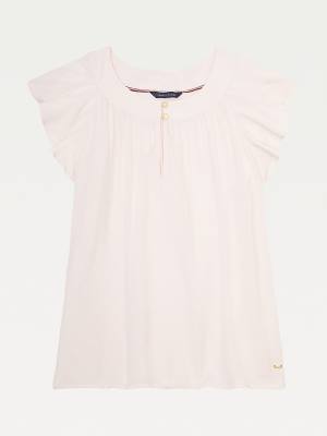 Tommy Hilfiger Adaptive Viscose Butterfly Sleeve Top Tişört Kadın Pembe | TH360TGQ