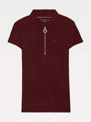 Tommy Hilfiger Adaptive Zipped Slim Fit Polo Yaka Tişört Kadın Kırmızı | TH170SXL