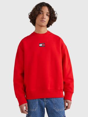 Tommy Hilfiger Badge Crew Neck Sweatshirt Erkek Kırmızı | TH423SAH