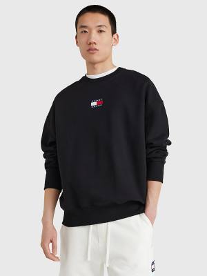 Tommy Hilfiger Badge Crew Neck Sweatshirt Erkek Siyah | TH701SCF