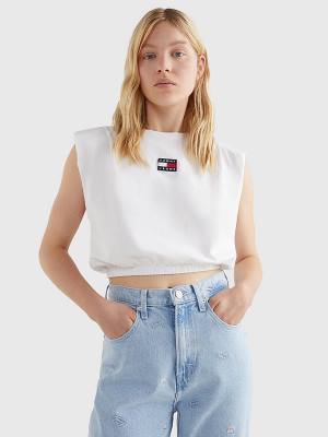 Tommy Hilfiger Badge Cropped Fit Tank Top Tişört Kadın Beyaz | TH326KHR