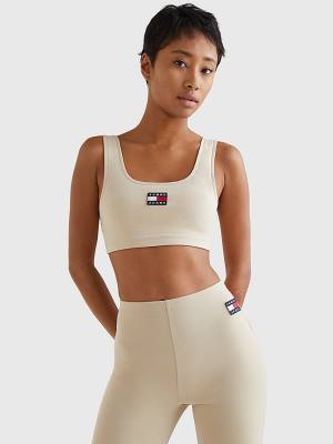 Tommy Hilfiger Badge Cropped Fit Tank Top Tişört Kadın Bej Rengi | TH970OVP