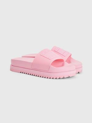 Tommy Hilfiger Badge Krampon Flatform Slides Sandalet Kadın Pembe | TH024FXK