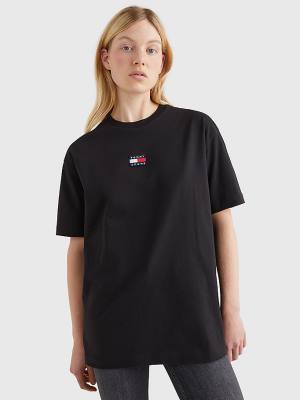 Tommy Hilfiger Badge Oversized Fit Tişört Kadın Siyah | TH648GBS