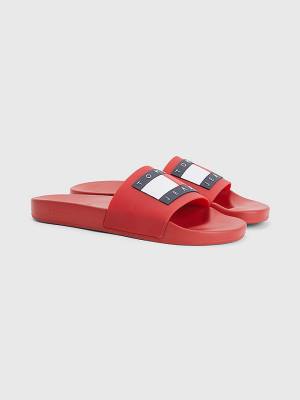 Tommy Hilfiger Badge Pool Slides Sandalet Erkek Kırmızı | TH168YJF