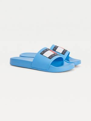 Tommy Hilfiger Badge Slides Sandalet Kadın Mavi | TH263ZRA