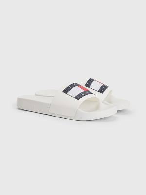 Tommy Hilfiger Badge Slides Sandalet Kadın Beyaz | TH459SJP