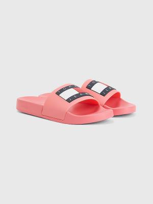 Tommy Hilfiger Badge Slides Sandalet Kadın Pembe | TH478UTI