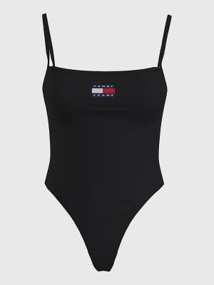 Tommy Hilfiger Badge Square Neck Bodysuit Tişört Kadın Siyah | TH629KPM