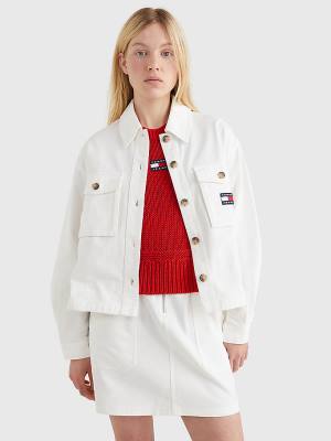 Tommy Hilfiger Badge Surplus Overshirt Gömlek Kadın Beyaz | TH061KVI