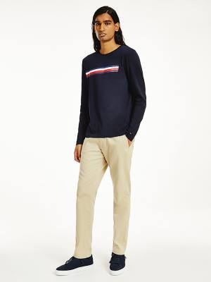 Tommy Hilfiger Bar Logo Long Sleeve Tişört Erkek Mavi | TH985WSH