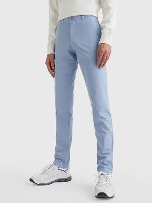 Tommy Hilfiger Bleecker Satin Slim Fit Chinos Pantolon Erkek Mavi | TH724QRY