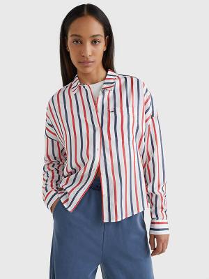 Tommy Hilfiger Boxy Stripe Gömlek Kadın Beyaz | TH192EHM