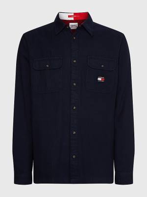 Tommy Hilfiger Brushed Organic Pamuklu Overshirt Gömlek Erkek Mavi | TH236ZPG