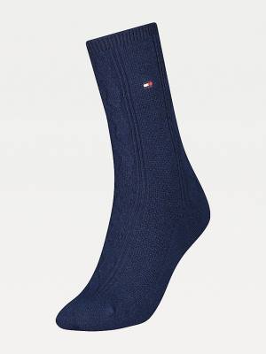 Tommy Hilfiger Cable Knit Wool Cashmere Boot Çorap Kadın Mavi | TH392DOX