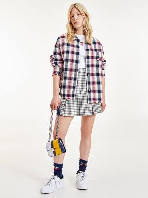 Tommy Hilfiger Check Waffle Pocket Overshirt Gömlek Kadın Kırmızı | TH234BFR