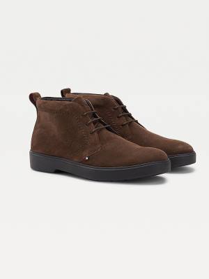 Tommy Hilfiger Classics Süet Dantel-Up Ankle Bot Erkek Kahverengi | TH038ANE