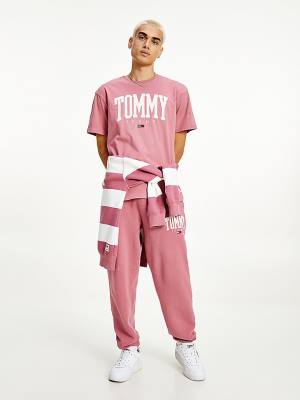 Tommy Hilfiger College Bold Logo Klasik Tişört Erkek Pembe | TH875NFZ