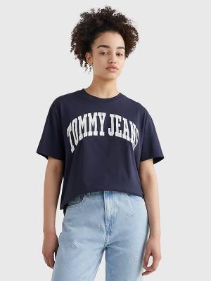 Tommy Hilfiger College Boyfriend Fit Tişört Kadın Mavi | TH589XEI