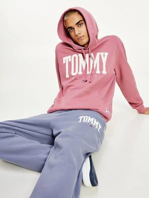 Tommy Hilfiger College Logo Kapüşonlu Sweatshirt Erkek Pembe | TH567XBR