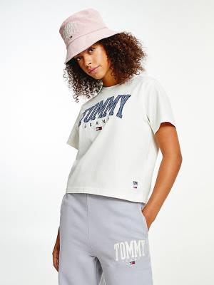 Tommy Hilfiger College Organic Pamuklu Boyfriend Fit Tişört Kadın Beyaz | TH693WCN