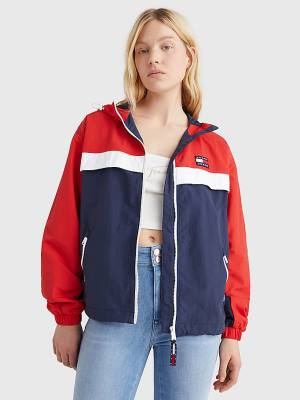 Tommy Hilfiger Colour-Blocked Chicago Windbreaker Ceket Kadın Mavi | TH719NHT