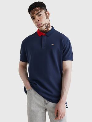 Tommy Hilfiger Colour-Blocked Collar Relaxed Fit Polo Yaka Tişört Erkek Mavi | TH714GVA