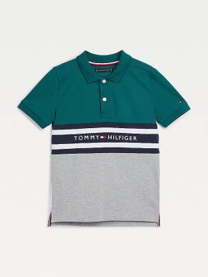 Tommy Hilfiger Colour-Blocked Logo Polo Tişört Erkek Çocuk Yeşil | TH042JVB