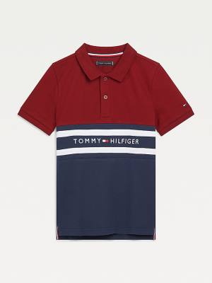 Tommy Hilfiger Colour-Blocked Logo Polo Tişört Erkek Çocuk Kırmızı | TH726OTV