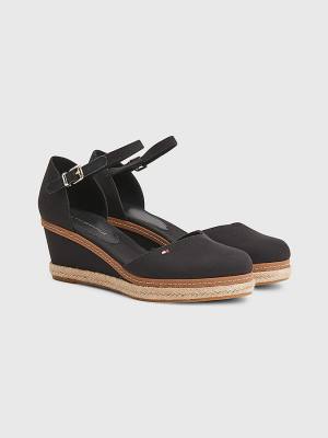 Tommy Hilfiger Colour-Blocked Mid Cut Cut Cut Heel Wedge Espadril Sandalet Kadın Siyah | TH345WAK