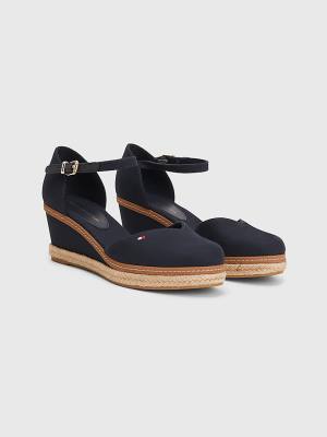 Tommy Hilfiger Colour-Blocked Mid Cut Cut Cut Heel Wedge Espadril Sandalet Kadın Mavi | TH941BXZ