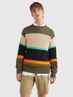 Tommy Hilfiger Colour-Blocked Mixed Knit Jumper Kazak Erkek Haki | TH034DCT