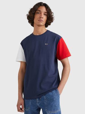 Tommy Hilfiger Colour-Blocked Organic Pamuklu Tişört Erkek Mavi | TH529JTY